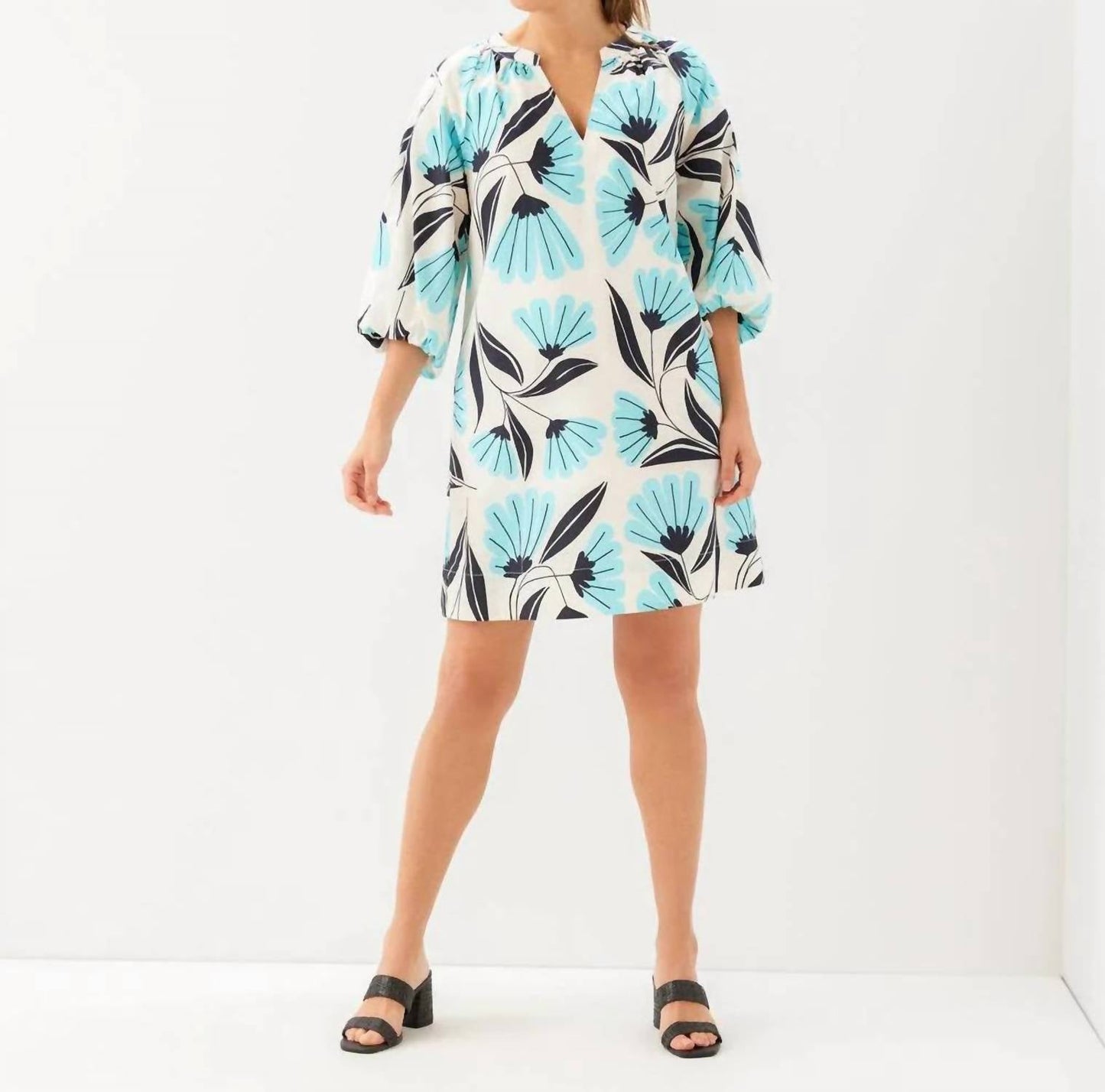 Karen Kane - Puff Sleeve Peasant Dress - Petite