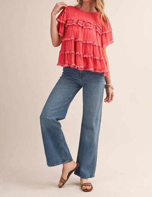 &Merci - Tiered Ruffle Lace Trim Swing Top