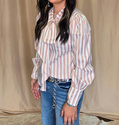Crazy Consuela - Howdy Hanny Stripe Long Sleeve Western Bow Tie Top