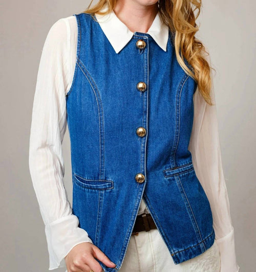 Blue B - Gold Rush Button Denim Western Vest