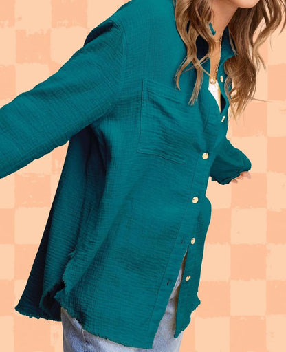 La Miel - Soft Washed Crinkled Cotton Button-down Western Shirt