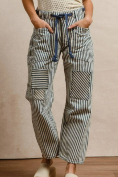 Bibi - Striped Twill Barrel Pants