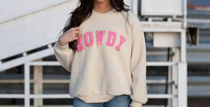 Bibi - Howdy Western Sherpa Pullover Sweater
