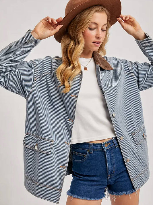 Bluivy - Corduroy Collar Contrast Barn Coat