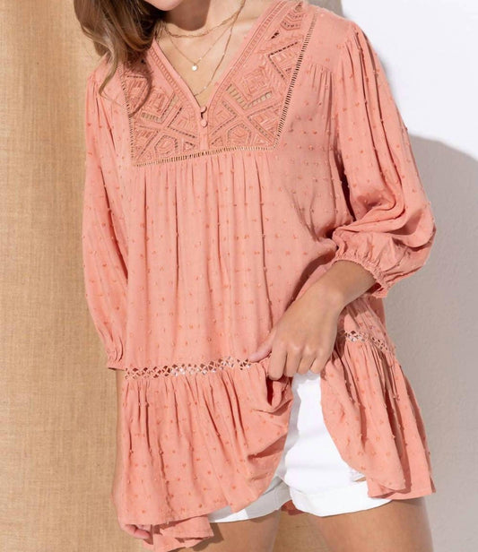 Blue B - Dot Challis Western Embroidered Peplum Top