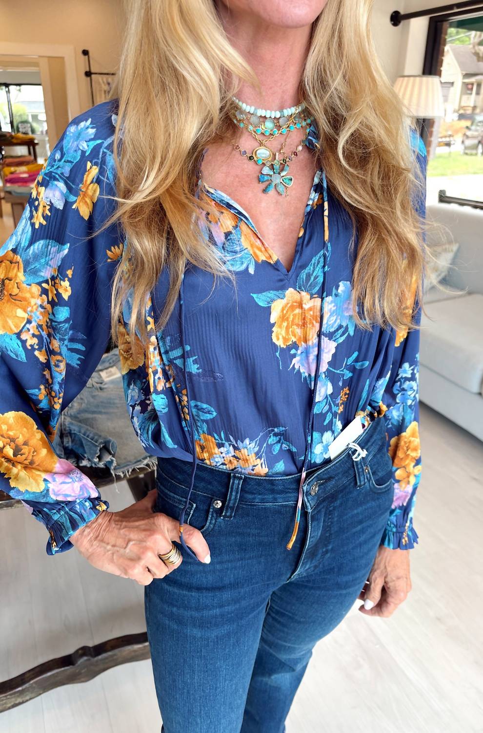 Current Air - Long Sleeve Foral Blouse