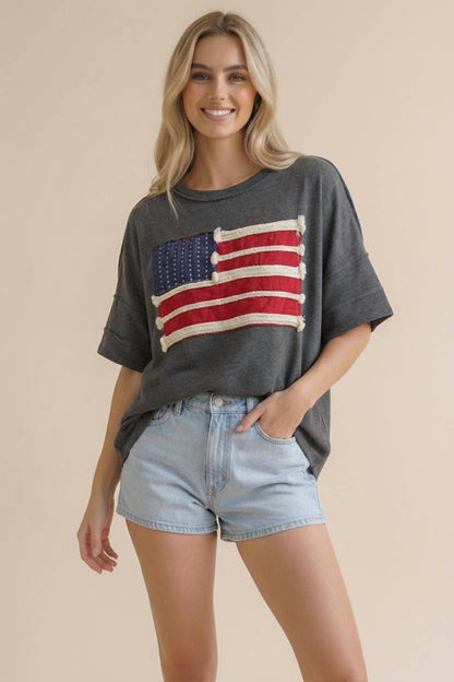 Haptics - Embroidery Braided Stripe American Flag Top