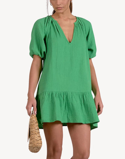 Elan - Puff Sleeve V-neck Mini Dress