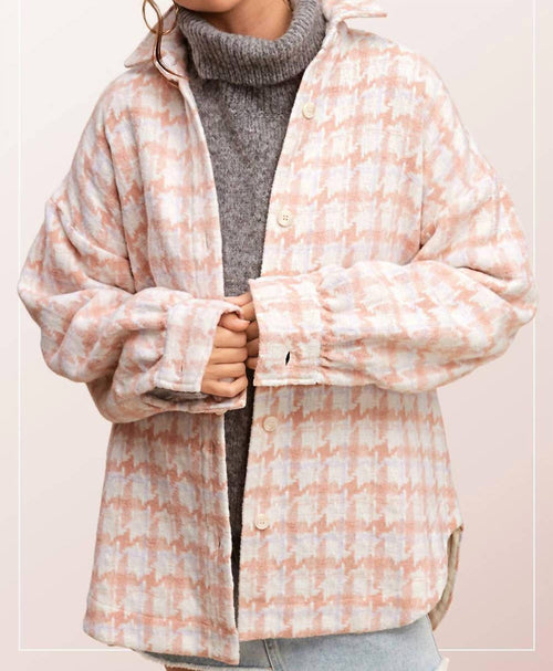 La Miel - Oversized Houndstooth Patterned Soft Brushed Shacket