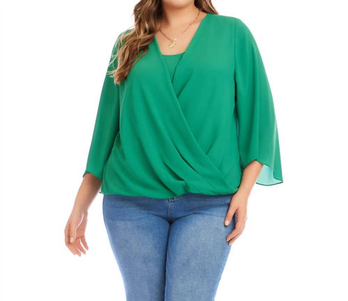 Karen Kane - Bracelet Sleeve Drape Front Crossover Top - Plus