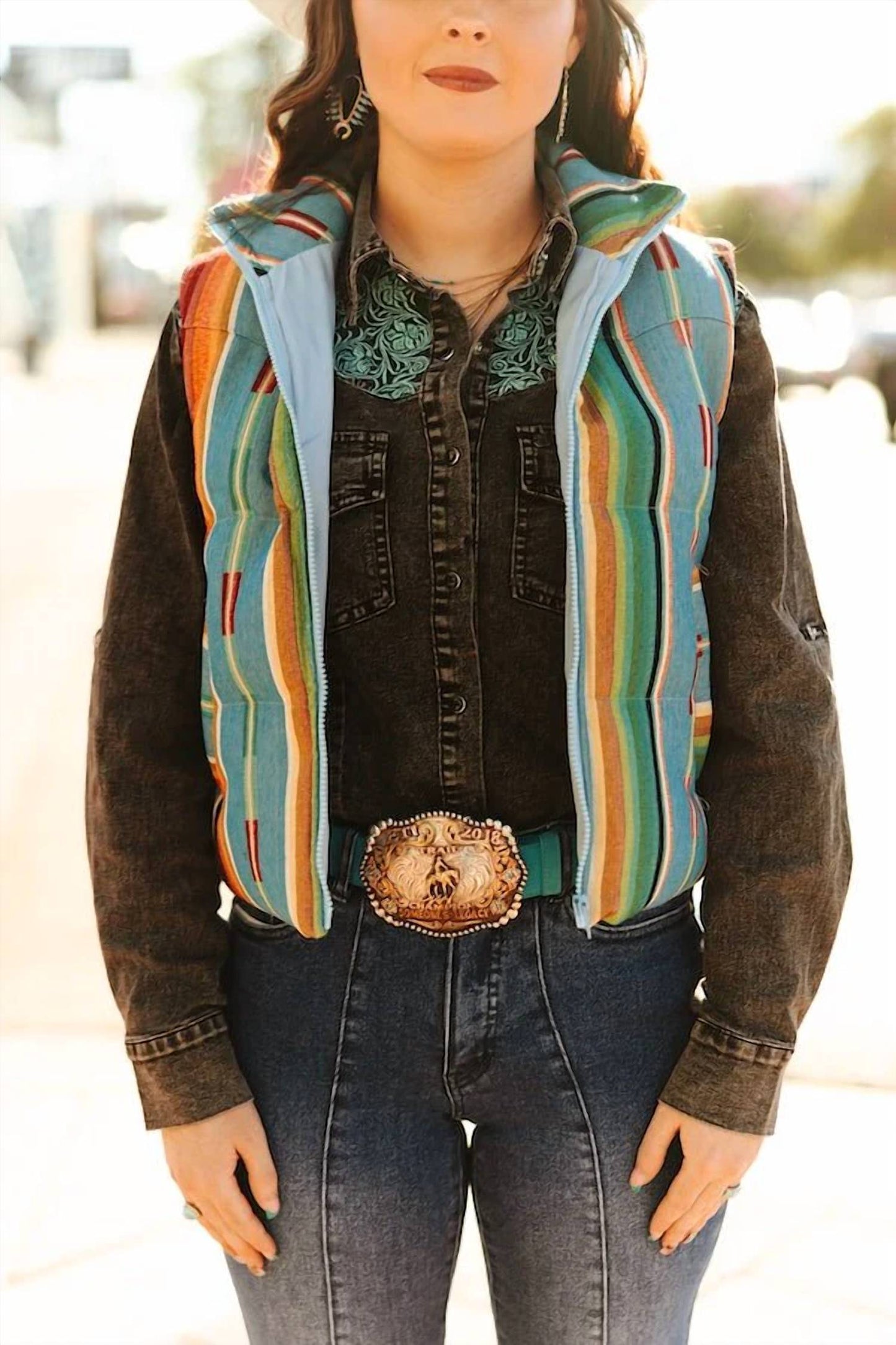 Lucky & Blessed - Serape Western Woven Zip-up Puffer Vest