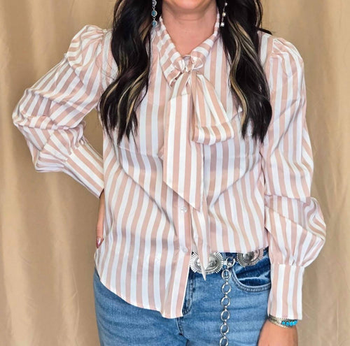Crazy Consuela - Howdy Hanny Stripe Long Sleeve Western Bow Tie Top
