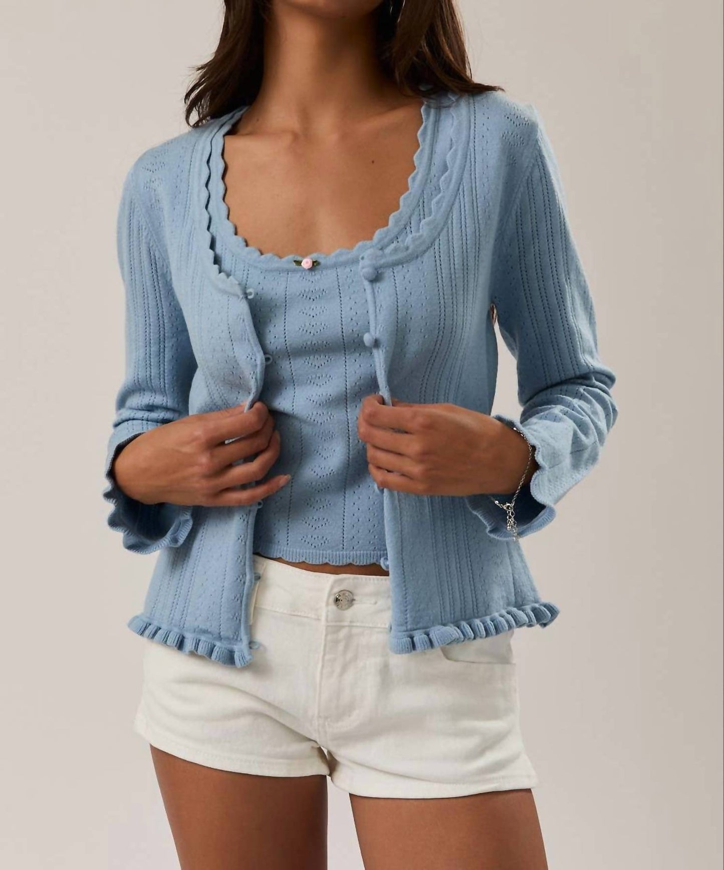 Le Lis - Pointelle Knit Scoop Neck Cardigan