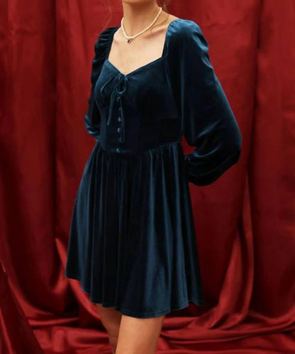 Blu Pepper - Velvet Button Down Front Tie Mini Dress
