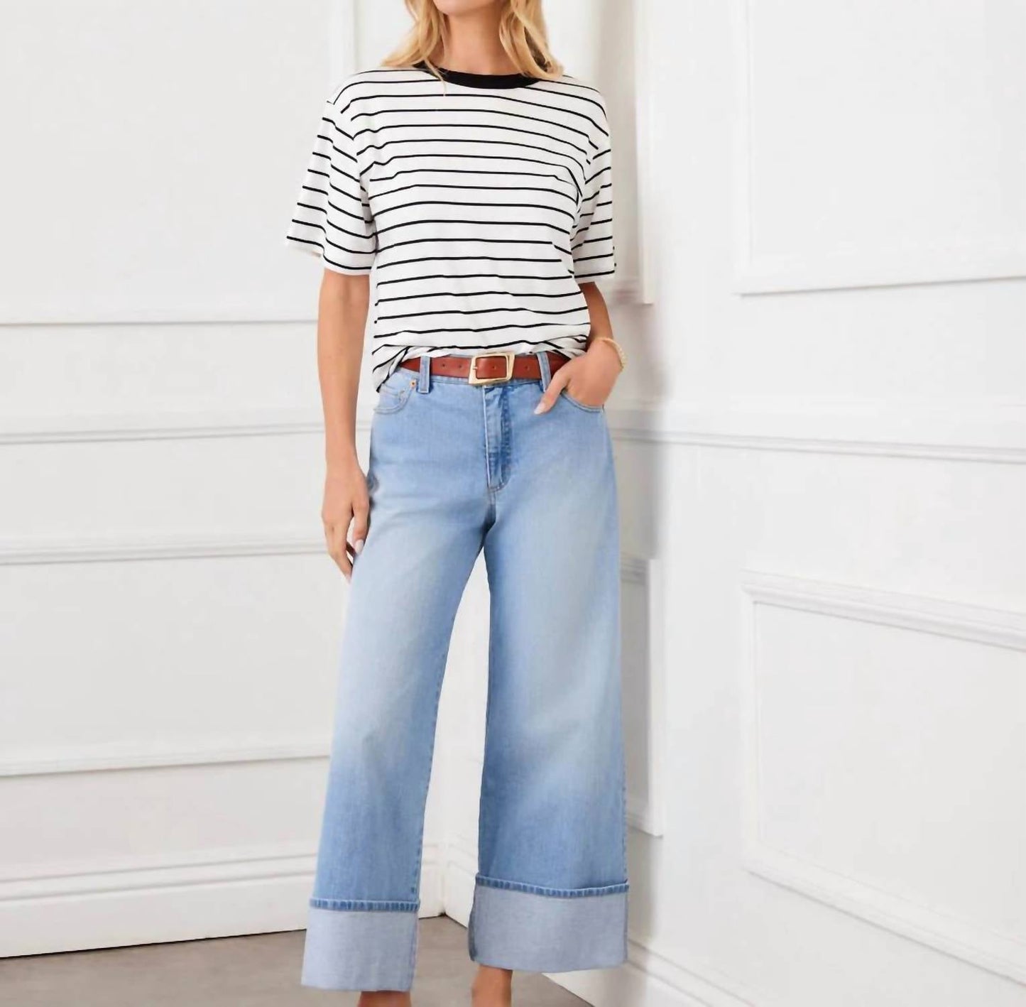 Karen Kane - Stripe Short Sleeve Top - Petite