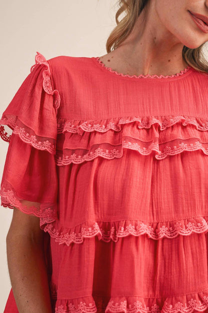 &Merci - Tiered Ruffle Lace Trim Swing Top