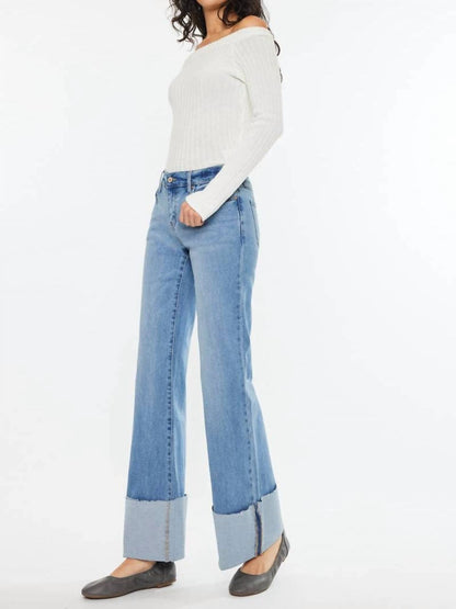 Kancan - Mid Rise Wide Flare Cuff Western Jeans