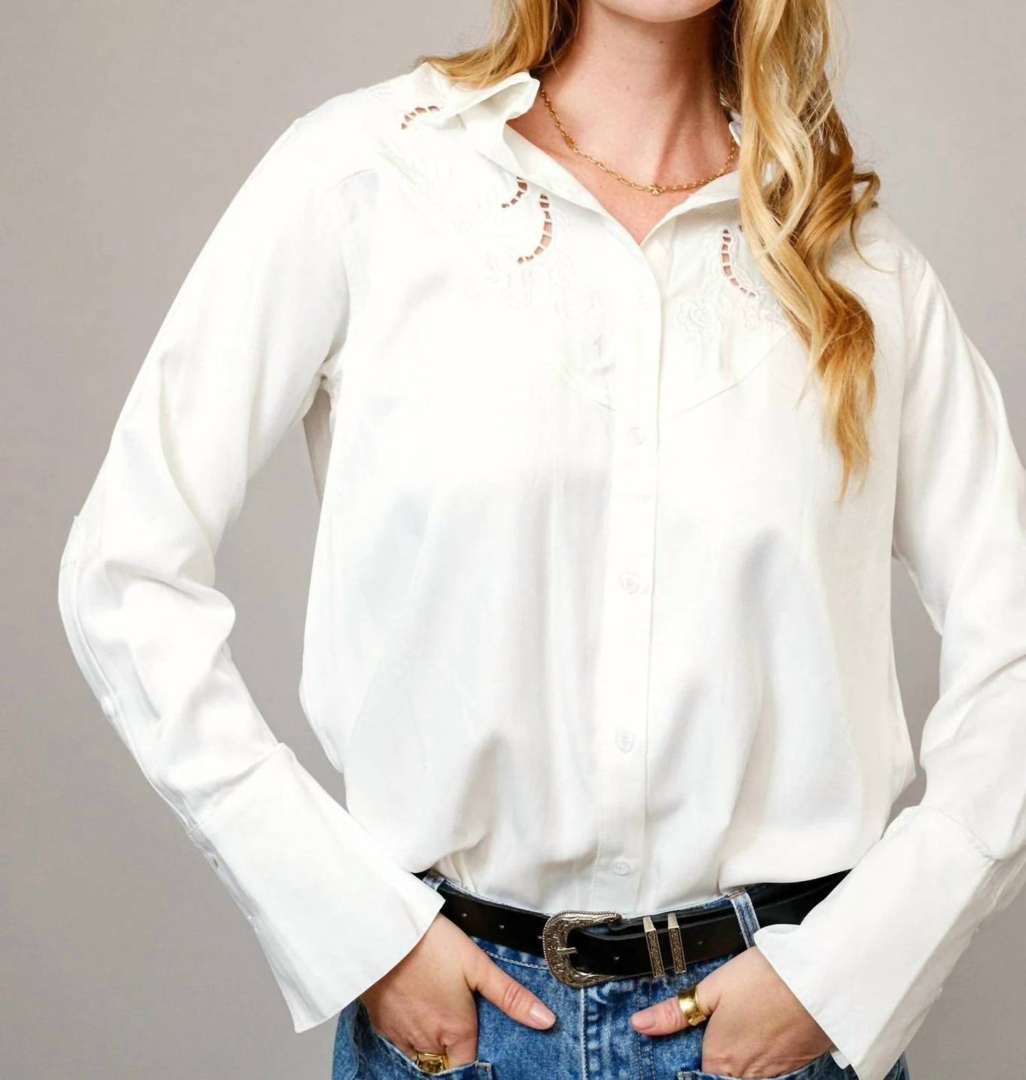 Blue B - Embroidered Western Yoke Button-up Blouse