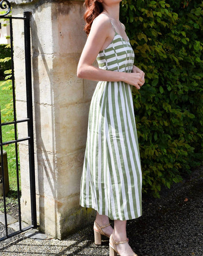 Never A Wallflower - Grass Stripe Corset Dress