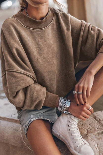 Lovesoft - Solid Color Drop Shoulder Pullover Sweatshirt