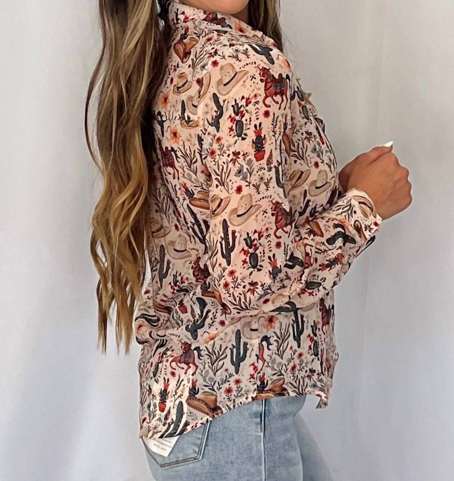 Blue B - Painted Desert Western Chiffon Button-up Blouse