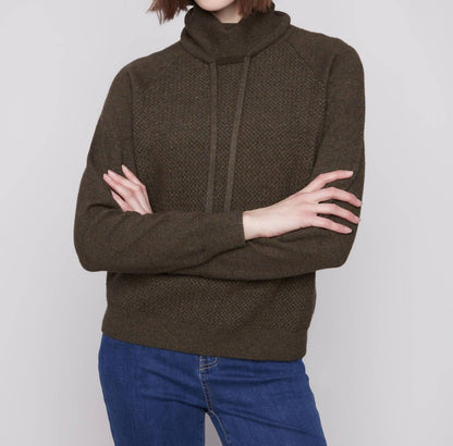Charlie B - Textured Raglan Small Cowl Neck Knit Sweater