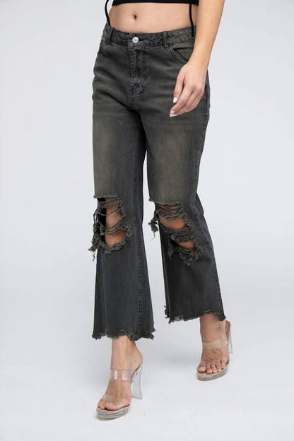 Bibi - Distressed Vintage Washed Wide-leg Western Pants