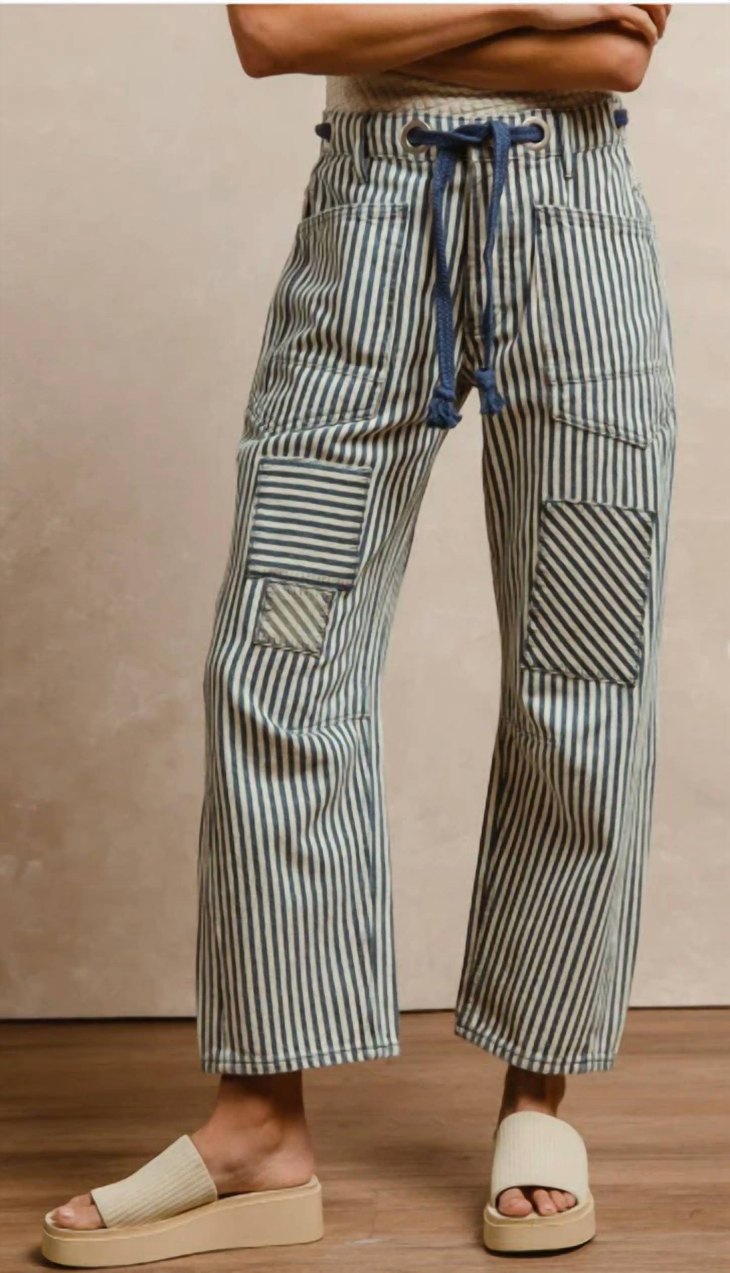 Bibi - Striped Twill Barrel Pants