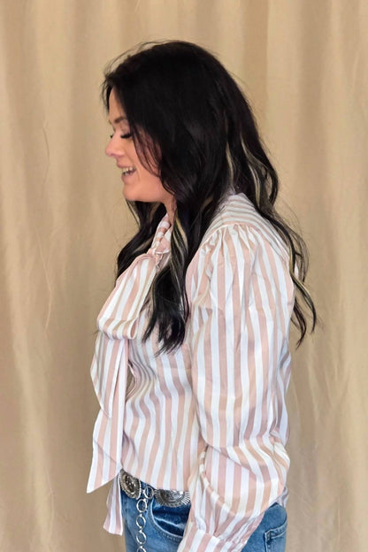 Crazy Consuela - Howdy Hanny Stripe Long Sleeve Western Bow Tie Top