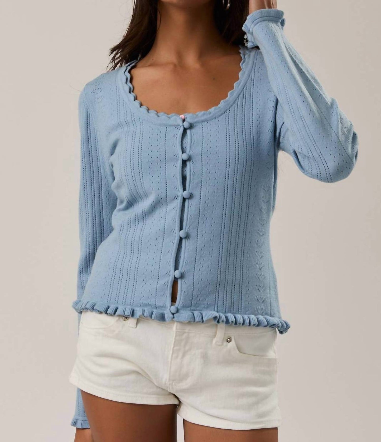 Le Lis - Pointelle Knit Scoop Neck Cardigan