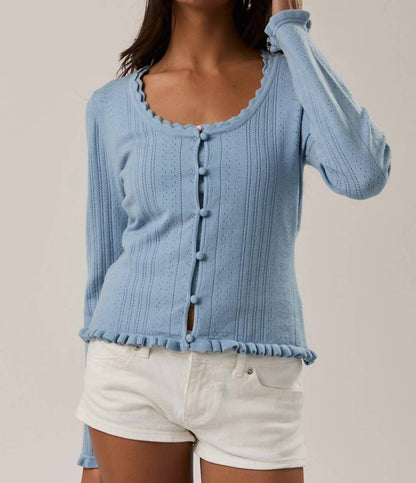 Le Lis - Pointelle Knit Scoop Neck Cardigan