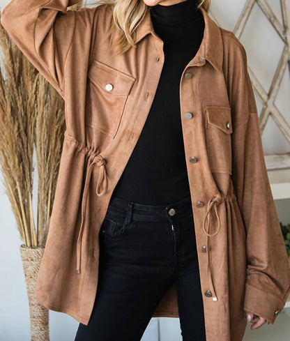 Cotton Bleu - Faux Suede Button Down Front Shirt Jacket