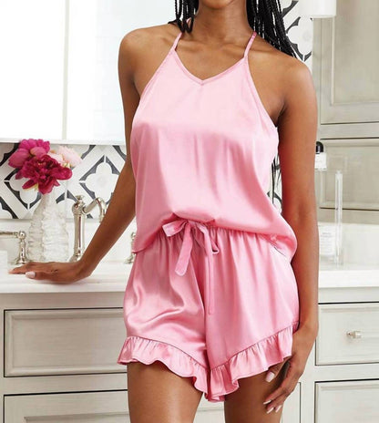 Bella Sleep + Spa - Satin Cami Pajama Set With Ruffle Shorts