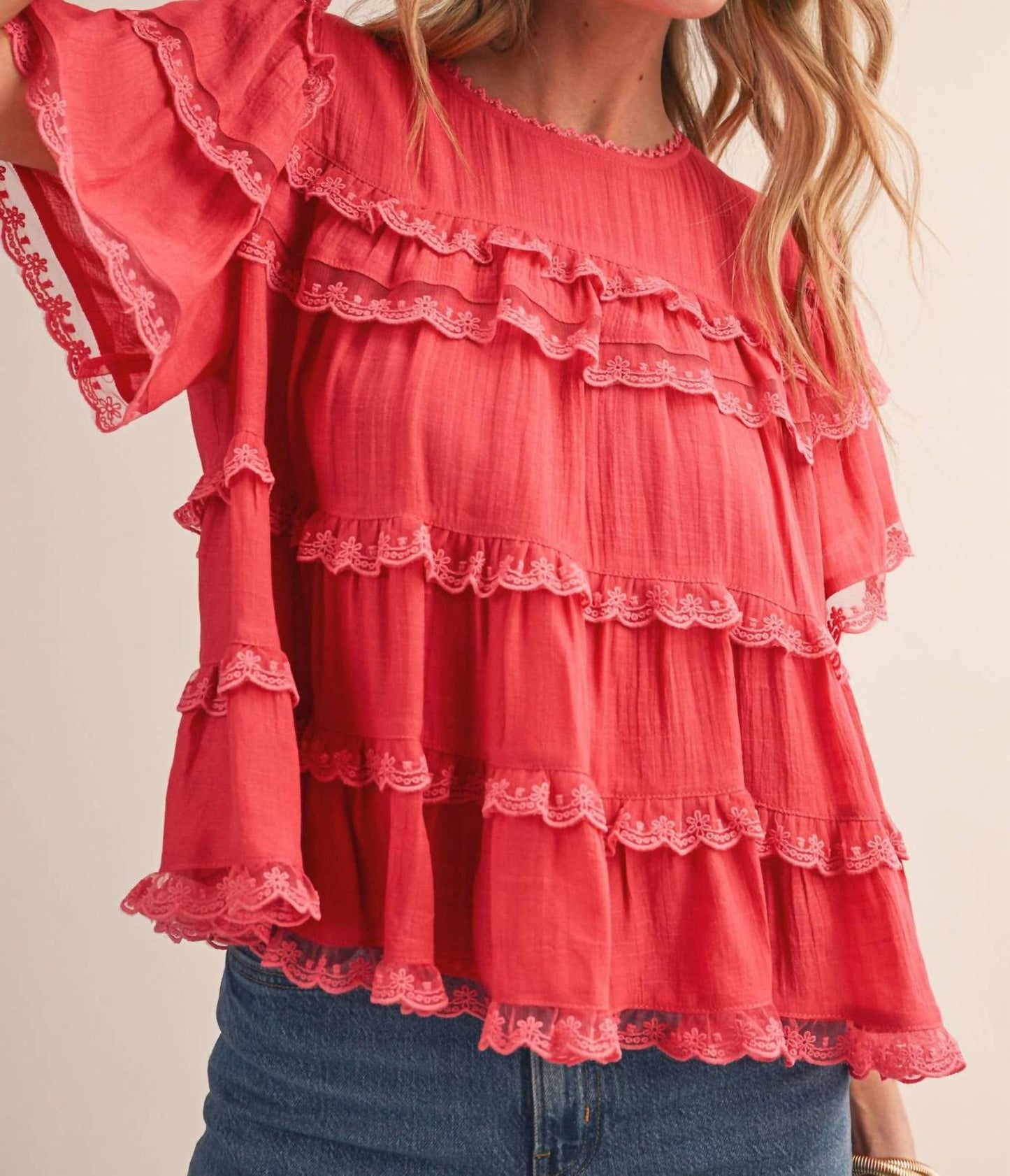 &Merci - Tiered Ruffle Lace Trim Swing Top