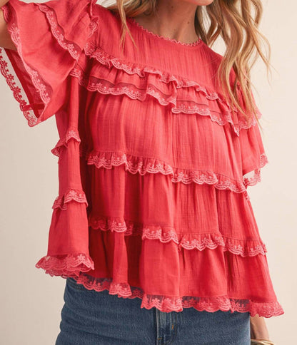 &Merci - Tiered Ruffle Lace Trim Swing Top