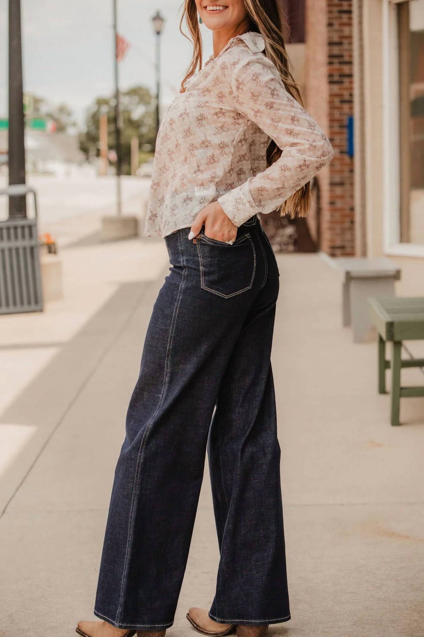 Blue B - Let'r Buck Western Chiffon Button-down Blouse