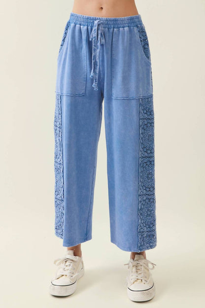 J.Her - Mineral Washed Boho Trim Wide Leg Pants