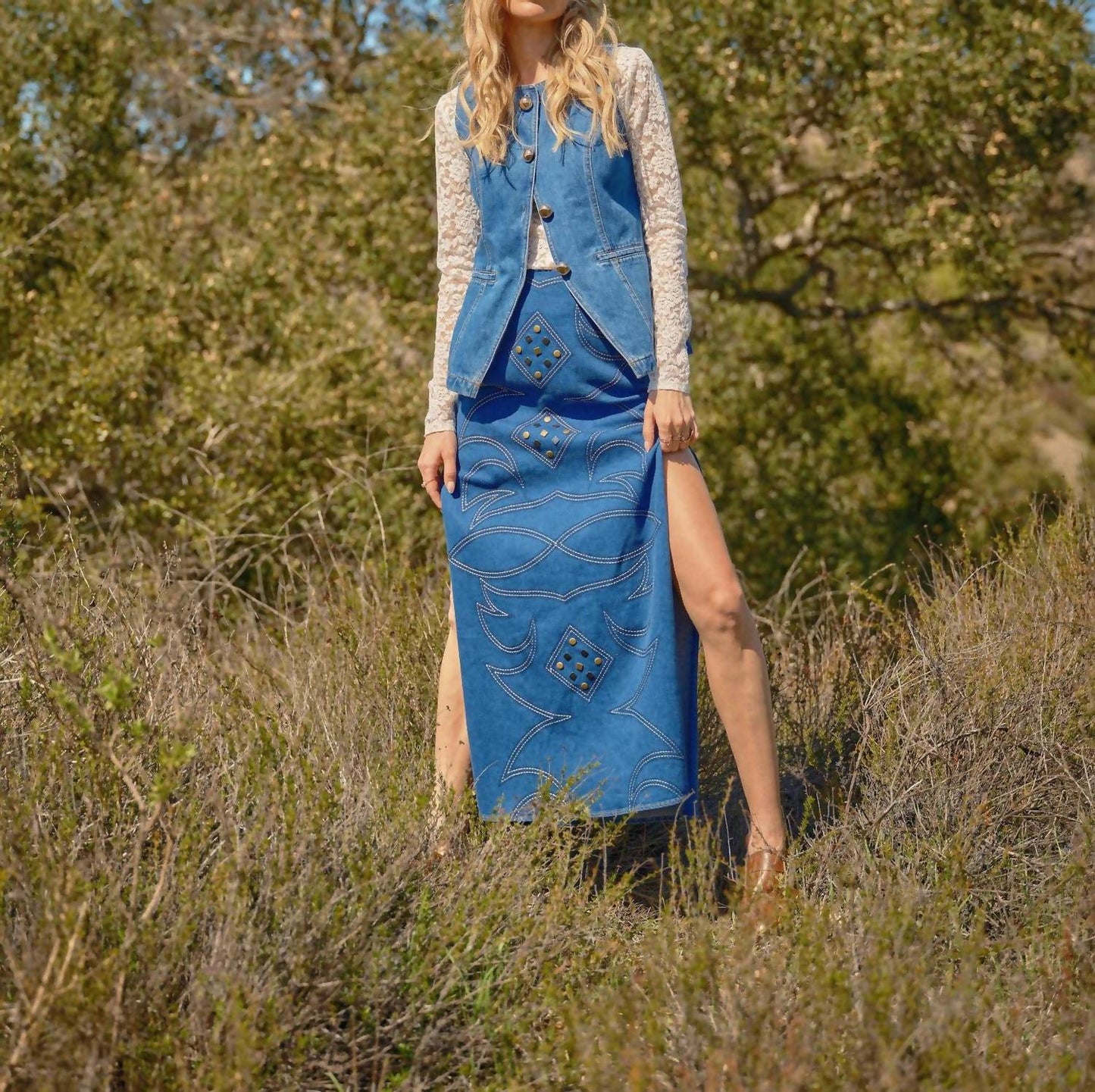 Blue B - Gold Rush Button Denim Western Vest