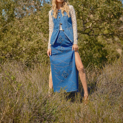 Blue B - Gold Rush Button Denim Western Vest