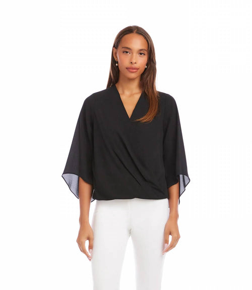 Karen Kane - Bracelet Sleeve Drape Front Crossover Top - Petite