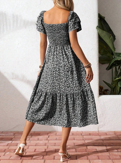 Lovesoft - Floral Square Neck Smocked Maxi Summer Dress