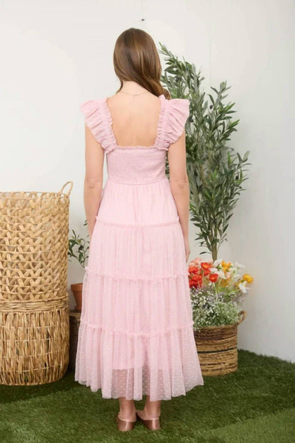 Blu Pepper - Polka Dot Chiffon Smocked Tiered Midi Dress