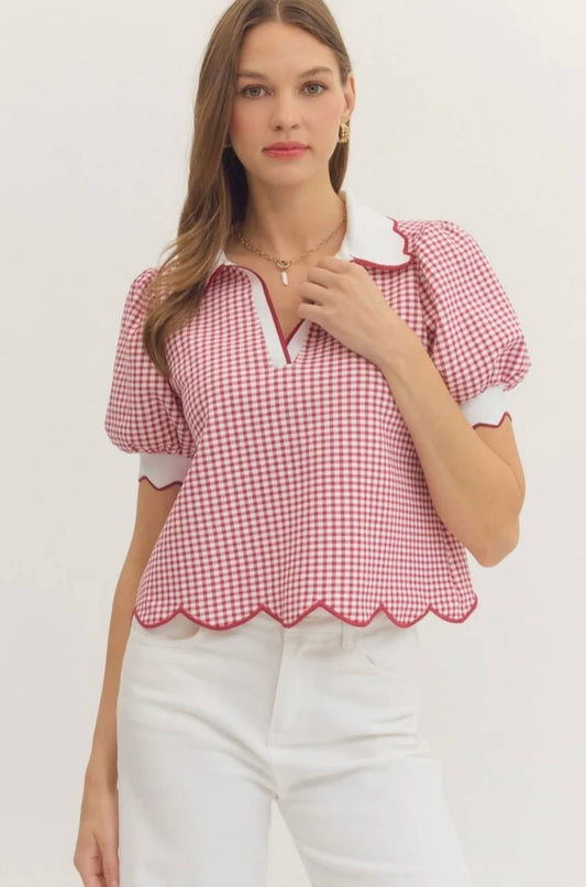 Entro - Fresh Picked Gingham Scallop Blouse