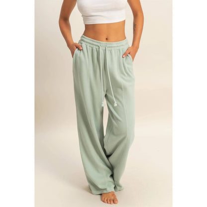 Double Zero - Acid Wash French Terry Wide-leg Pants