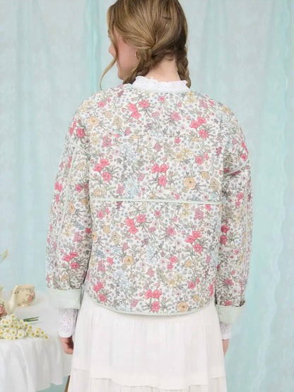 Blu Pepper - Floral Front Tie Quilted Jacket
