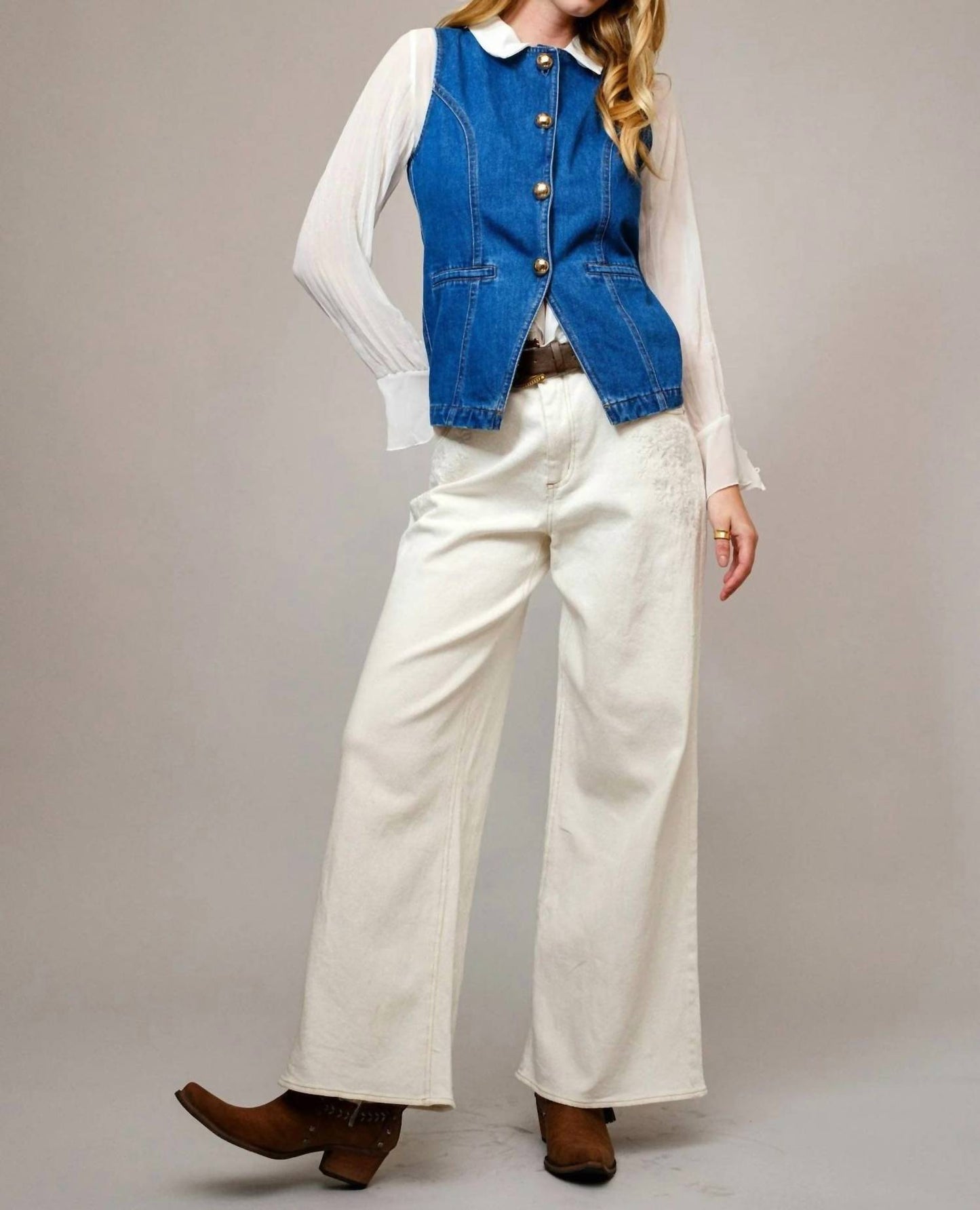 Blue B - Gold Rush Button Denim Western Vest