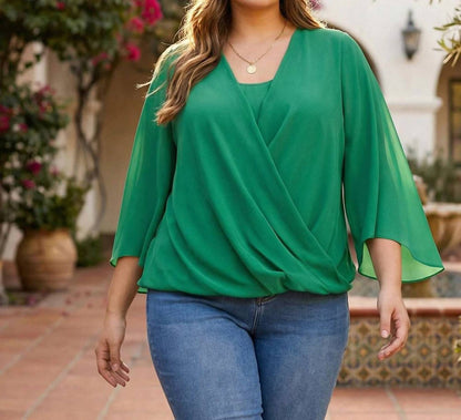 Karen Kane - Bracelet Sleeve Drape Front Crossover Top - Plus