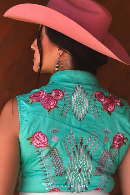 Lucky & Blessed - Pearl Snap Floral Sleeveless Western Tunic Mini Dress