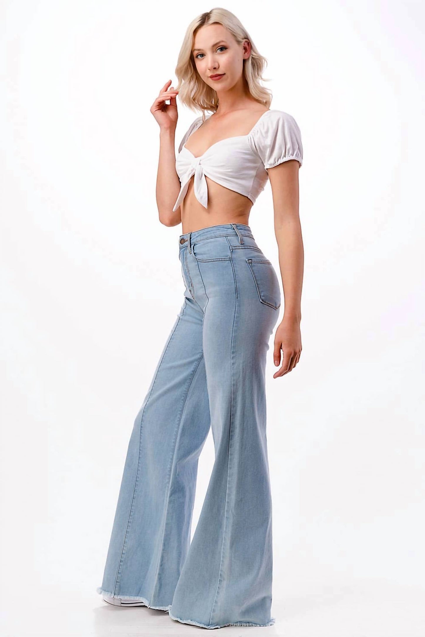 O2 Denim - Front Seam Wide-leg Western Jeans