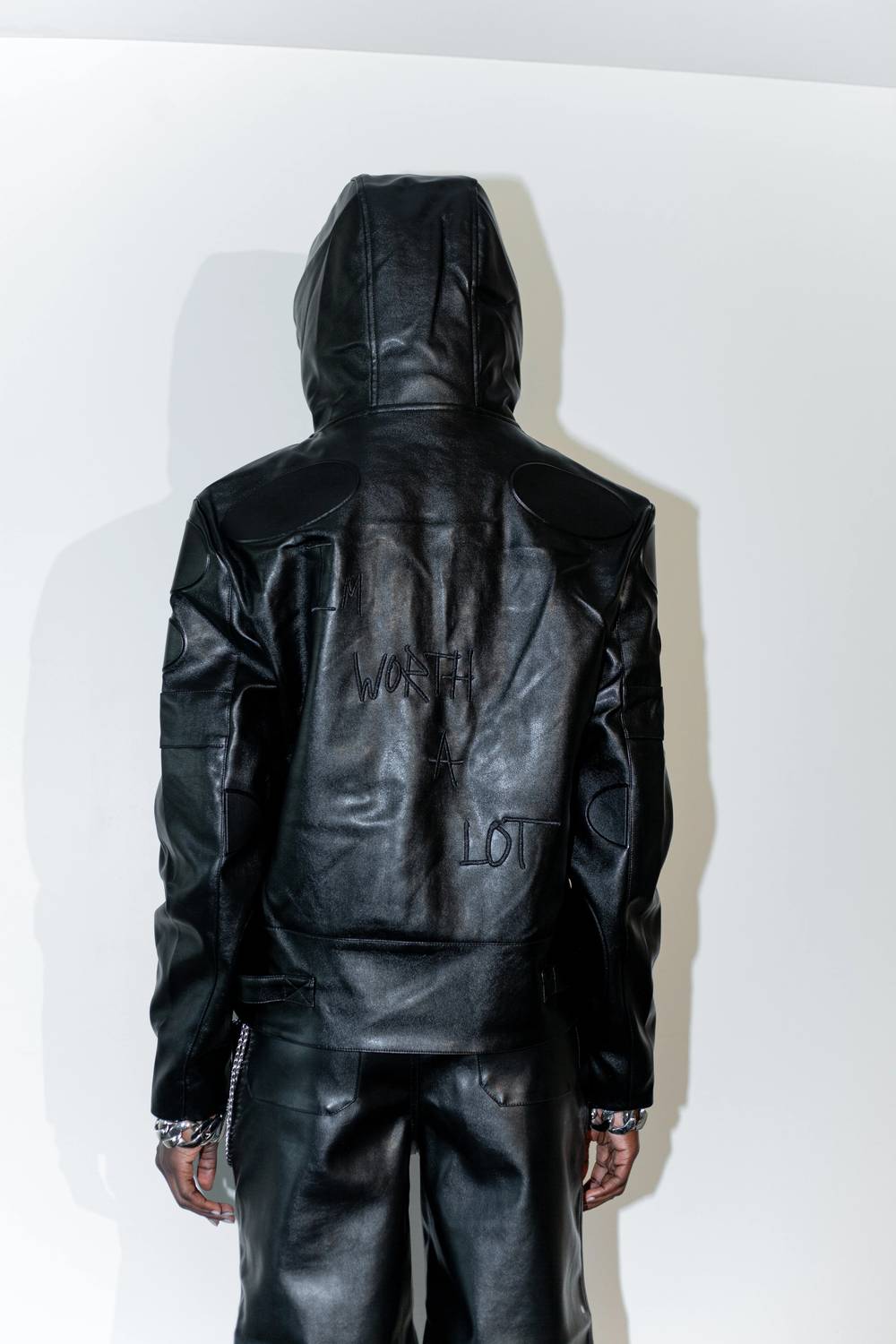 Knotwtr - Unisex I’m Worth A Lot Hooded Leather Jacket